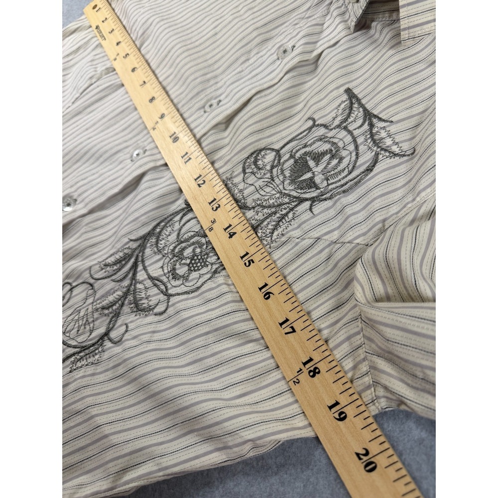 English Rose by EL Blouse Gray Stripe Long Sleeve Embroidered Cotton Sz L SKU242 - Picture 7 of 12
